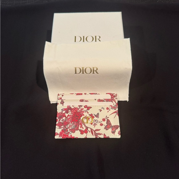Dior Red and White Five Slot Card Holder with Floral Design - Picture 6 of 8